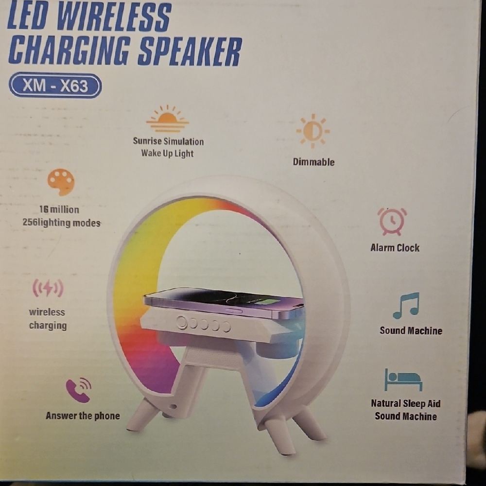 LED Wireless Charging Speaker with Alarm Clock, Sound Machine, Sleep